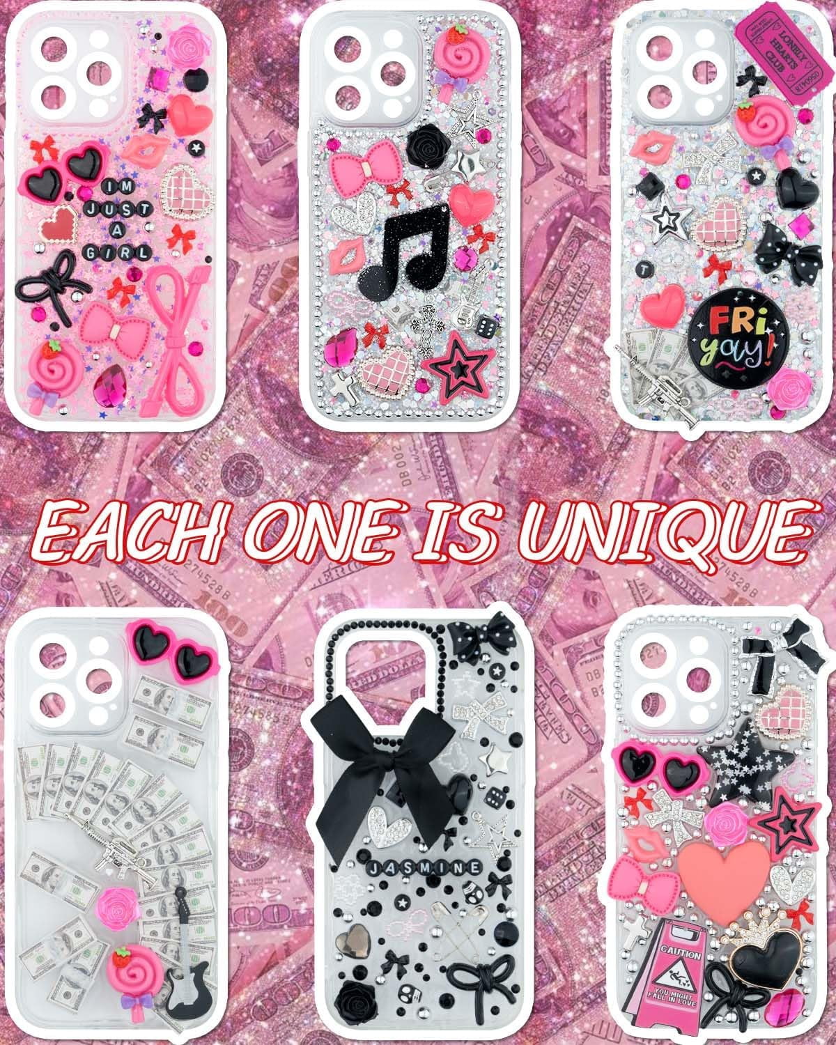 AllWays Plaza 1050 Pcs Junk Phone Case Charms Kit, Charms for Customizing Cases, Kawaii Bow, Letter Beads, Nail Accessories, Flatback Pearls, Rhinestones, Cute Aesthetic Decor for Personalization