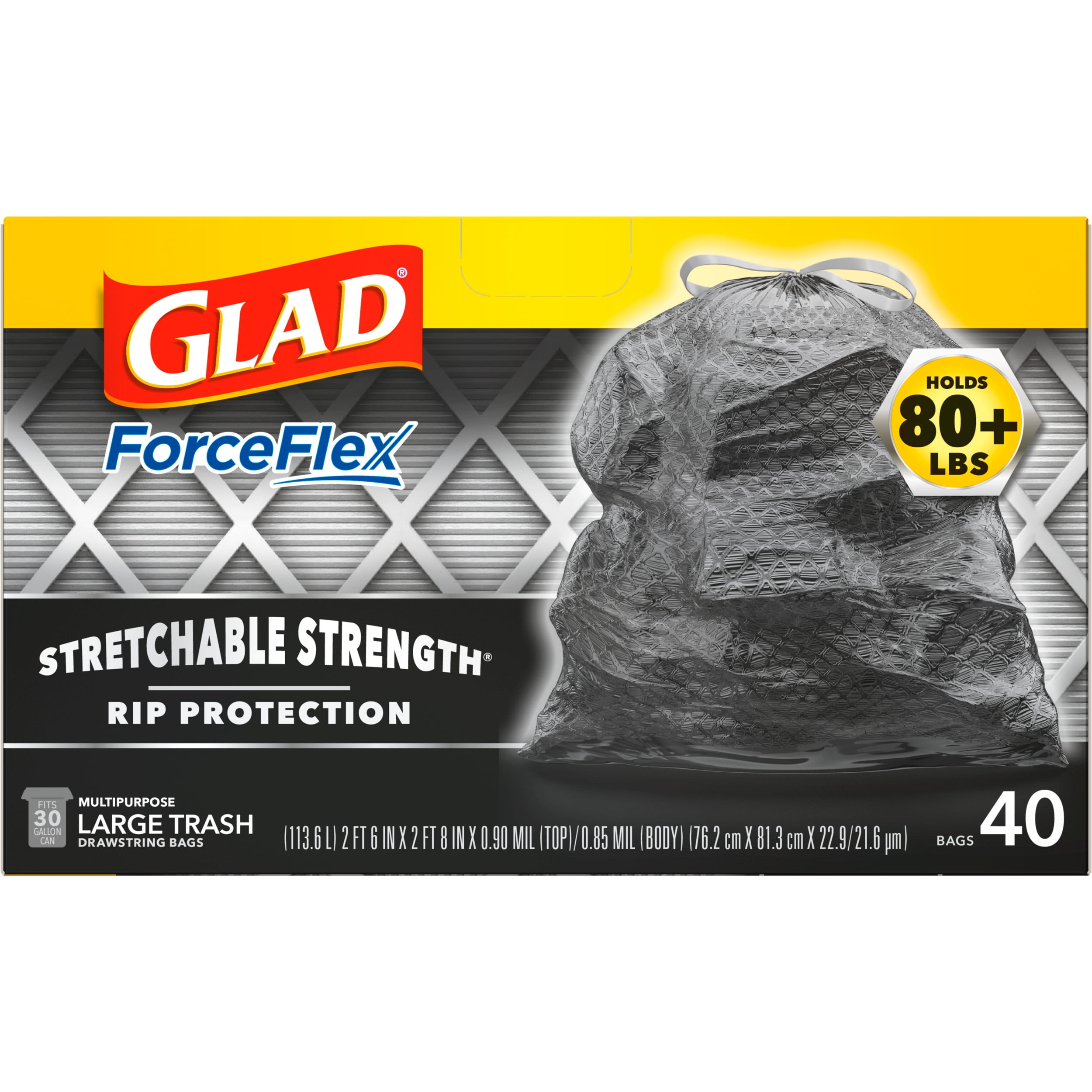Glad 70359 Trash Bag, 30 Gallon Capacity, Black: Trash Bags 20 to 30 Gallon  Trash Bags (012587703595-1)