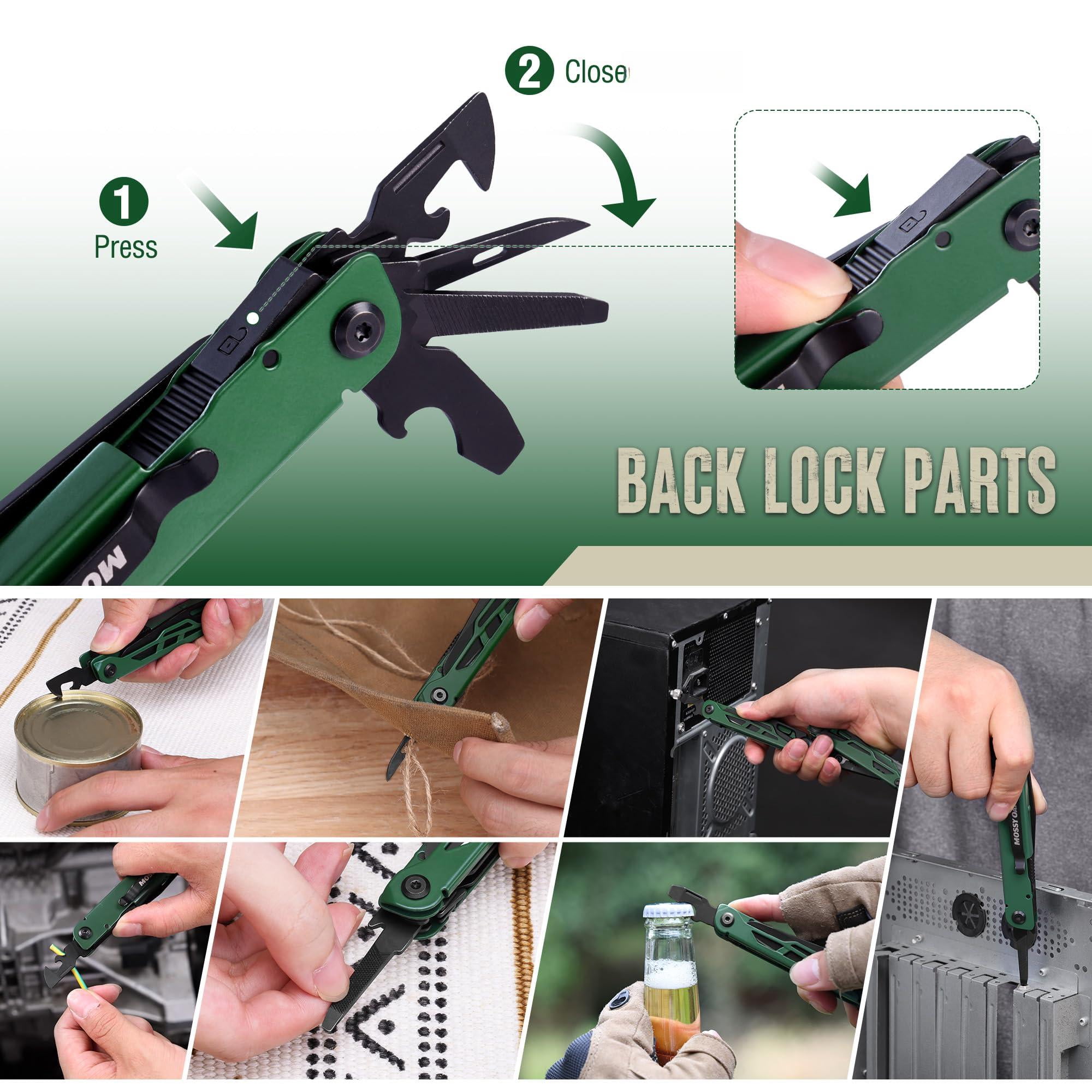 Mossy Oak Cnc-machined Multitool Pliers  27-in-1 Multi Tool With Pocket Fire Starter & Whistle Bottle Opener - Self-locking For Camping Hiking
