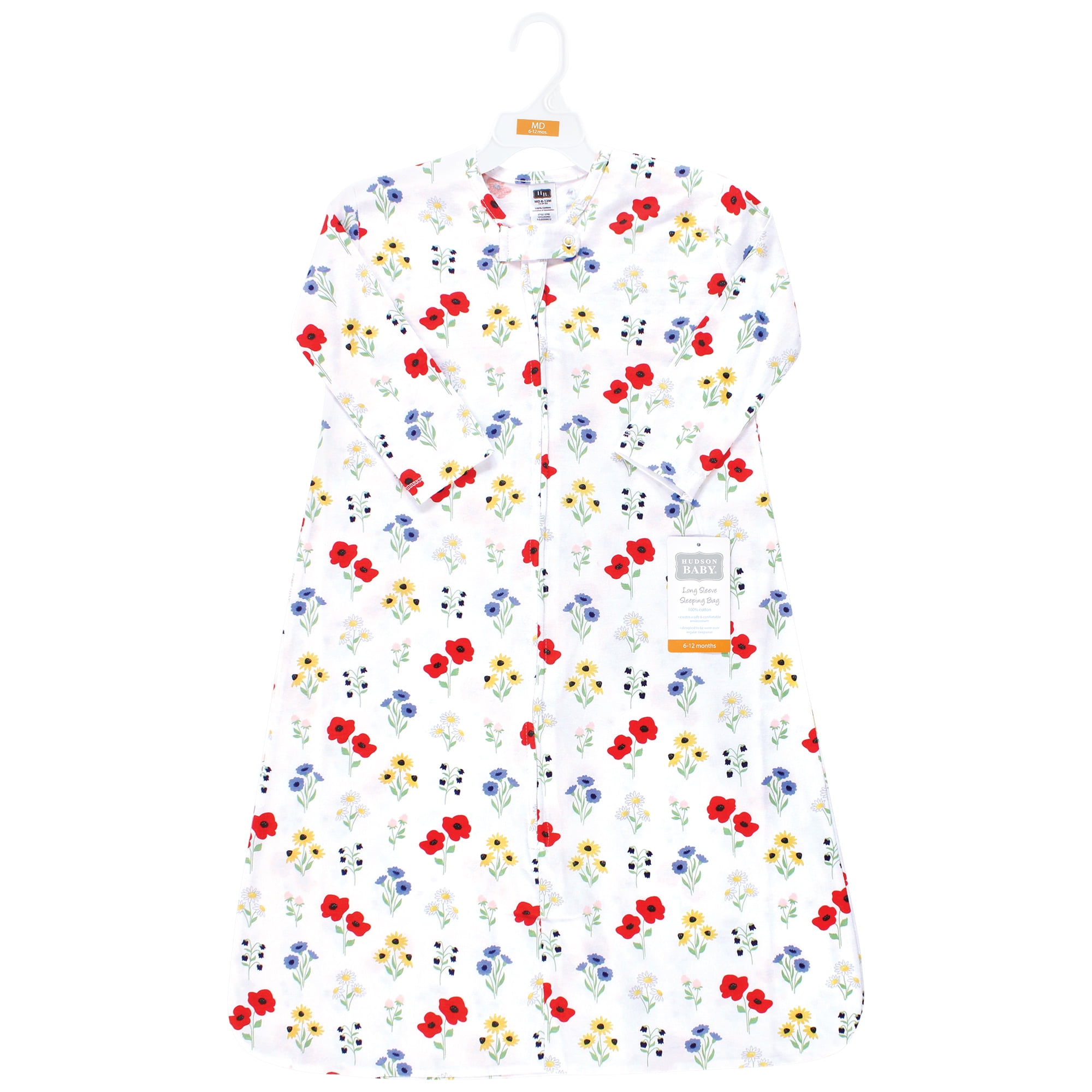 Hudson Baby Infant Girl Long Sleeve Cotton Jersey Sleeping Bag, Wildflower, 6-12 Months