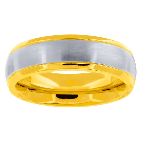 Stainless Steel Mens Two-tone Brushed Center Dome Comfort-fit Fashion Band Ring Size 12 Wedding Band for Men