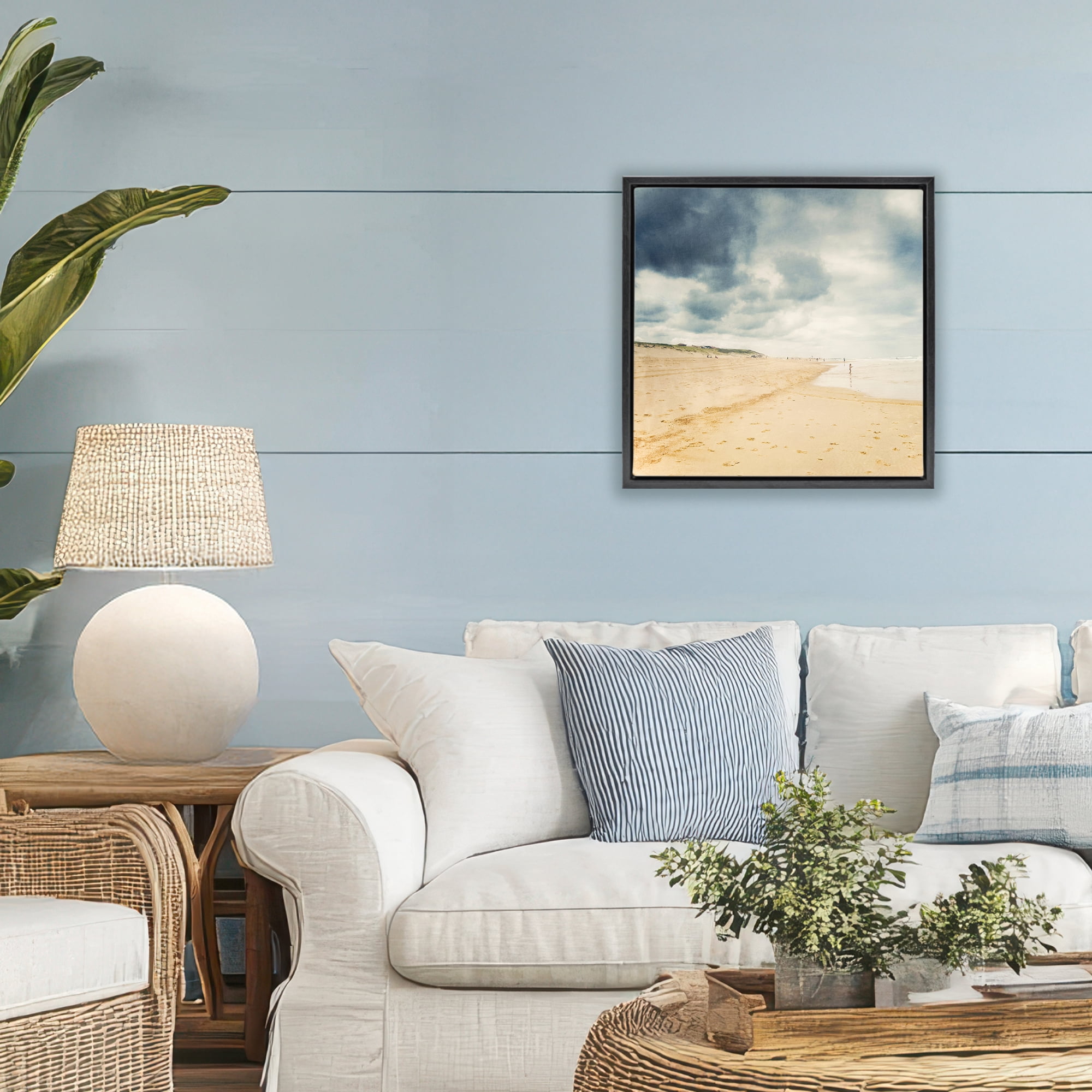 Stupell Industries Beach On A Cloudy Day Black Framed Floater Canvas Wall Art, design by Dirk Wüstenhagen