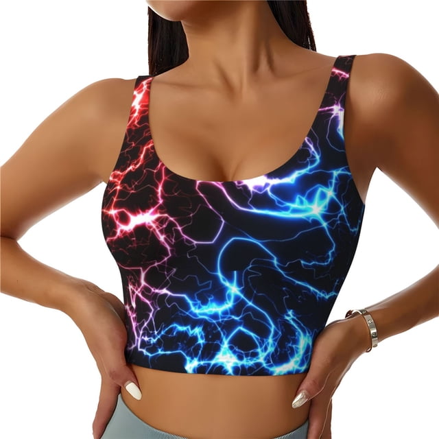 Balery Red And Blue Lightning Sujetadores deportivos con espalda cruzada para mujer, acolchados, sin costuras, de alto impacto, ideales para yoga, gimnasio, entrenamiento y fitness.-