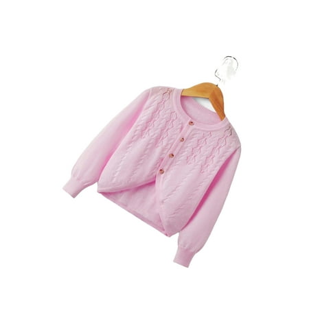

Casual Plain Round Neck Cardigan Long Sleeve Pink Toddler Girls Cardigans (Girl s)