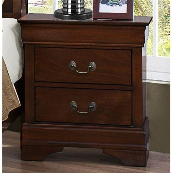 Benzara BM174482 24 x 15.75 x 21.63 in. Wooden Night Stand with Curvy Handle Drawer&#44; Cherry Brown