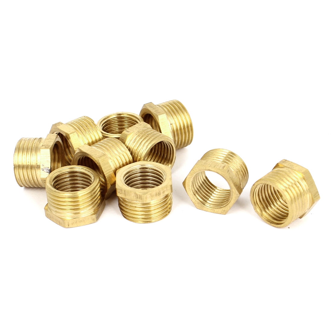Unique Bargains 3/8BSP Male x 1/4BSP Female Brass Pipe Water Gas Reducing Hex Bushing 10pcs