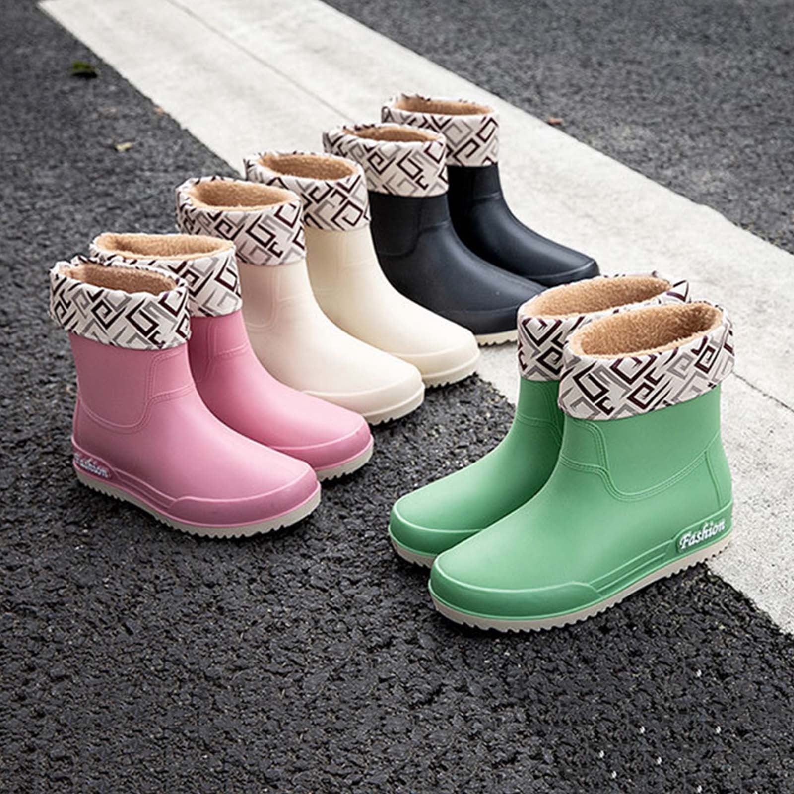 Tawop Womens Slip On Shoes Water Shoes Slip Resistant Waterproof Boots Buckle Rain Shoes Beige Size 7