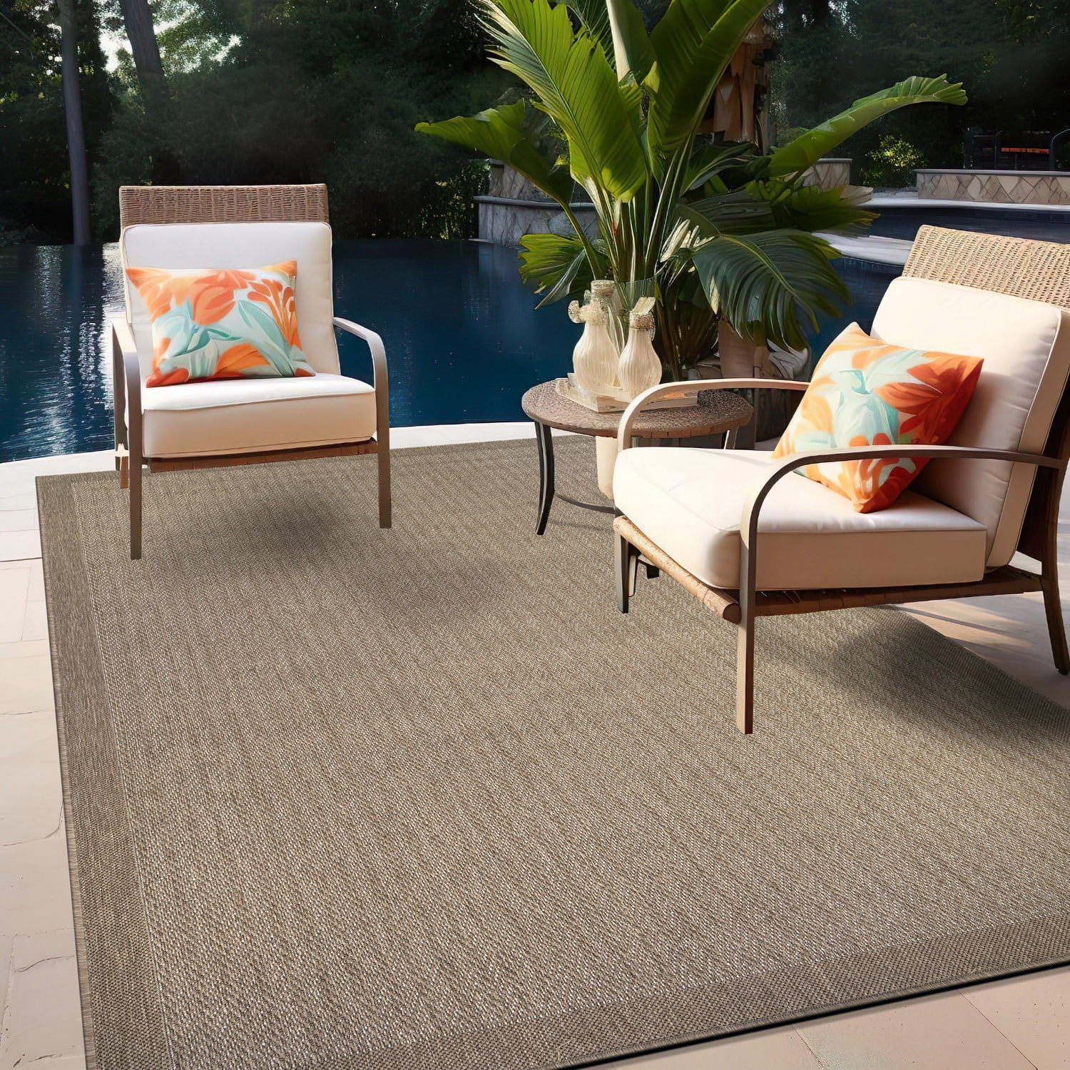 World Rug Gallery Contemporary Bordered Weather Resistant Reversible Indoor/Outdoor Area Rug - YELLOW 5'x7'