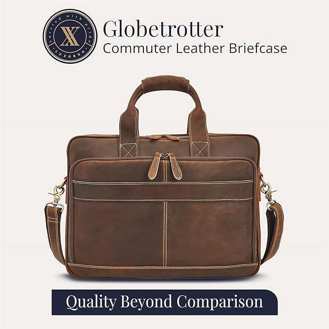 Full-Grain Leather Laptop Briefcase For Men, Leather Bag, Leather Computer Bag For Men - Dark Brown