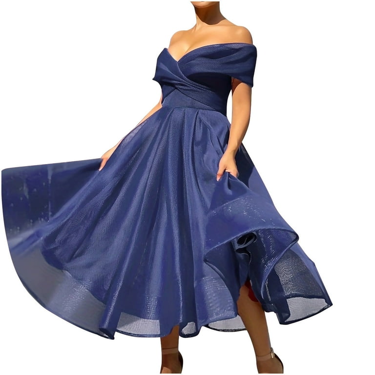 Lilgiuy Plus Size Formal Mesh Evening Dress, Sleeveless V-Neck Off Shoulder  Gown for Women - Walmart.com