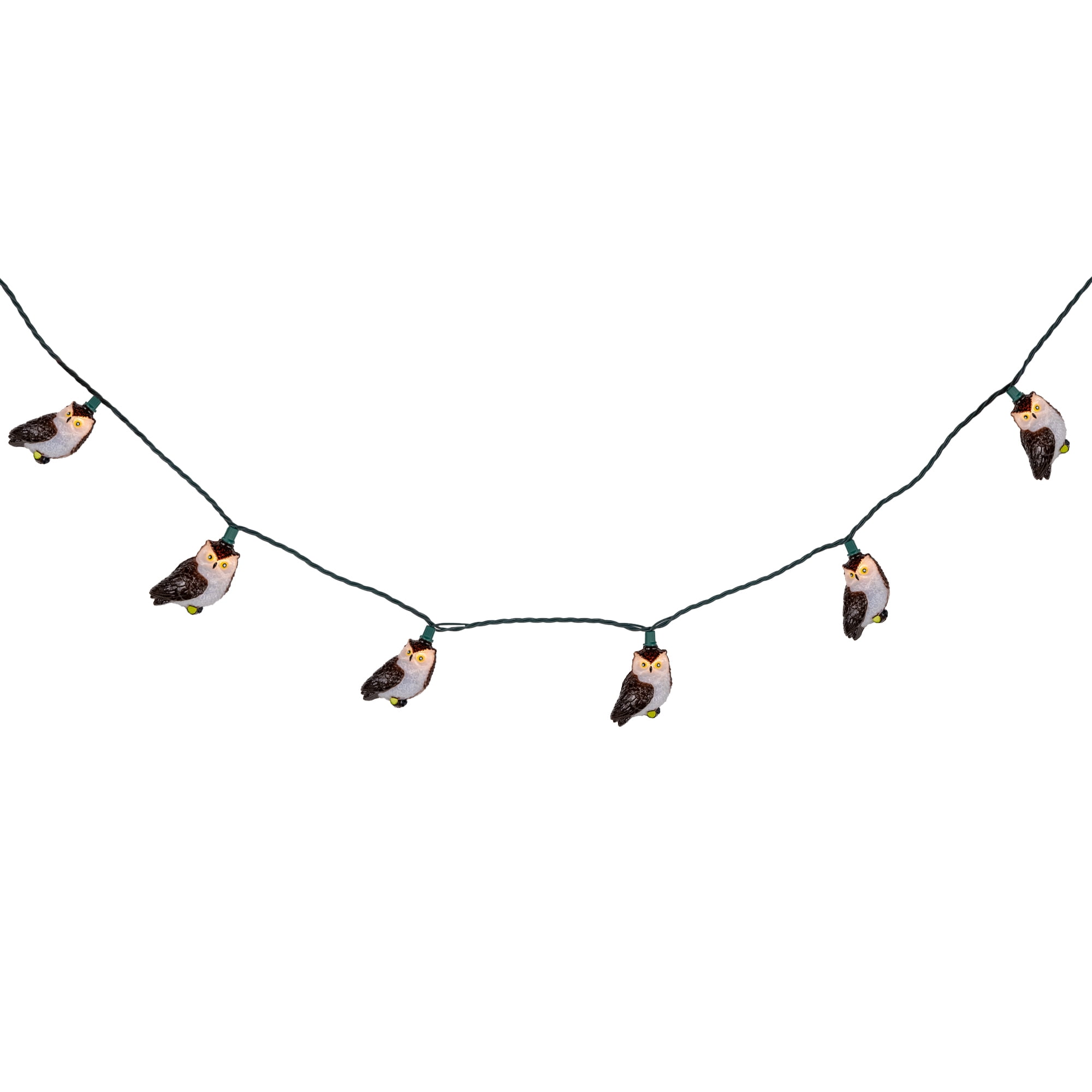 10-Count Brown and Whte Owl Patio Light Set 5.75ft Green Wire