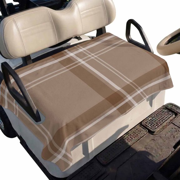 Golf Cart Seat Cover Brown Checked Plaid Stripes Club Car Golf Cart Seat Covers Soft Absorbent Golfcart Towel Blanket Blocks Lines Striped Golf Seat Covers for Cart Fits 2 & 4 Passenger 51"x31"