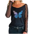 thumbnail image 1 of Women Fashion Easy Smooth Round Collar Printing Long Sleeve Polyester Top Blouse Shirt(White,M), 1 of 5
