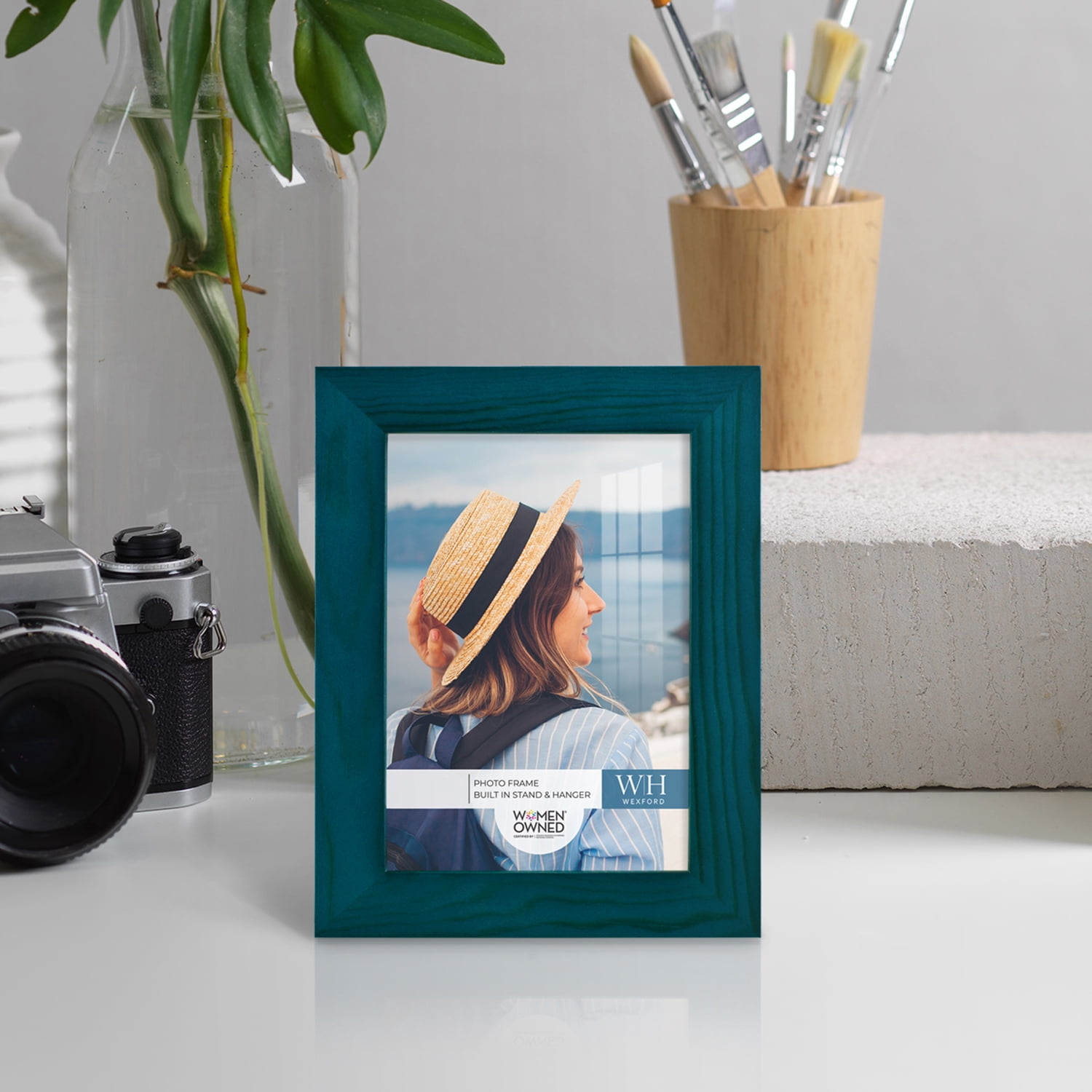 Woodgrain 3.5 in. x 5 in. Ocean Blue Picture Frame (Set of 2)