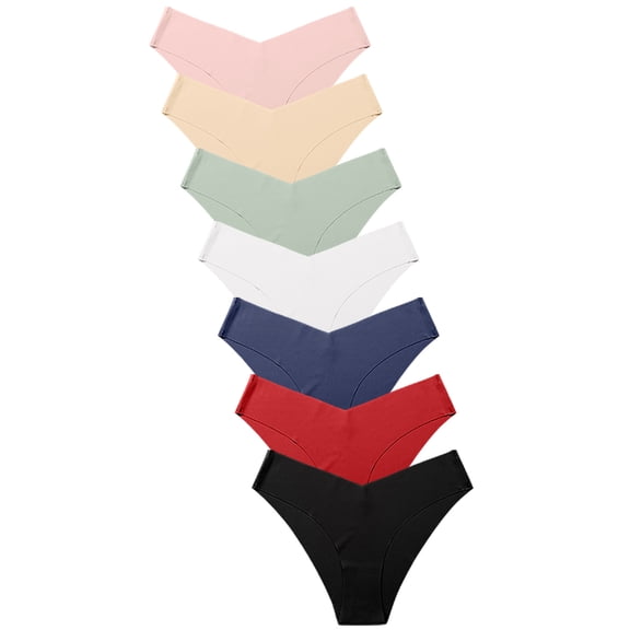 Womens Seamless Underwear No Show Panties V-Cross Bikini 7 Pack S-XXL