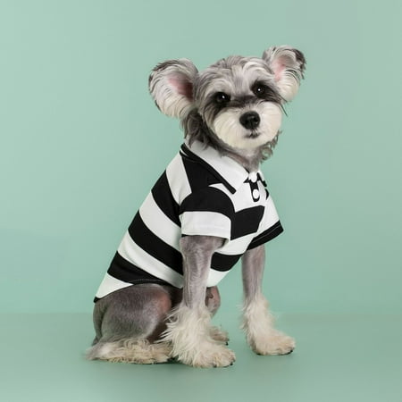 KUAZOU Cute Dog Clothes Boy Dog Polo Shirt for Small Medium Dogs - Summer Male Puppy T Shirts for Yorkie Poodle Shih Tzu Dachshund Kittens,Striped Collared Pet Doggie Designer Outfits-Black-L