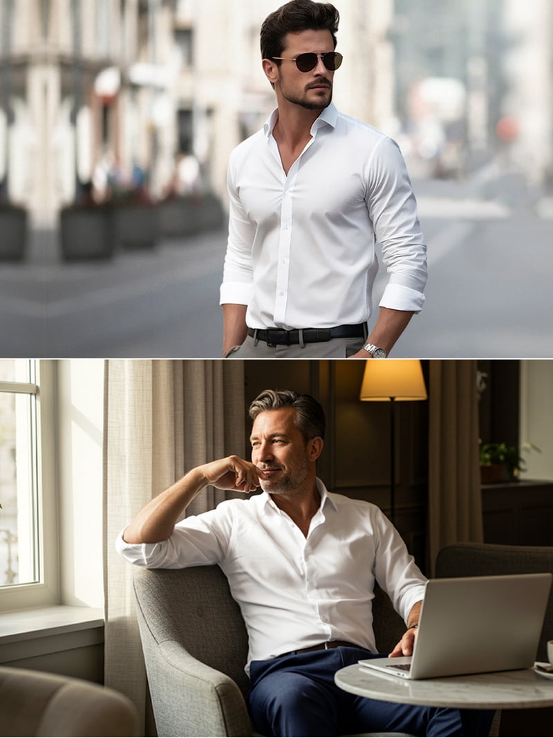 walmart mens white dress shirt Hfyihgf Men's Dress Shirts Solid Color Long Sleeve Regular Fit Wrinkle-Free Formal Shirt Business Casual Button Down Shirts(White,L)
