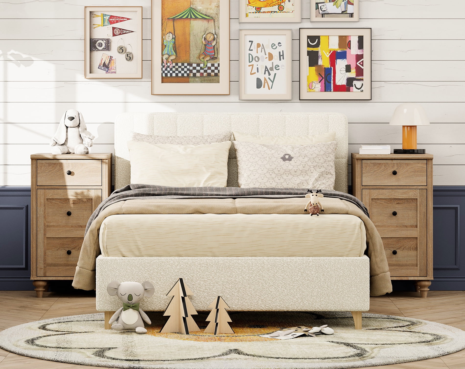 Oak Night Stand for Living Room Bedroom, Wood End Table for Kids room