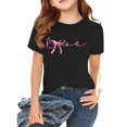 thumbnail image 2 of YunPes Girls Short Sleeve Shirts Cute Bow Knot Print Shirt Summer Crewneck Casual T Shirt Tops Tee School Streetwear Dance T Shirt, 2 of 8