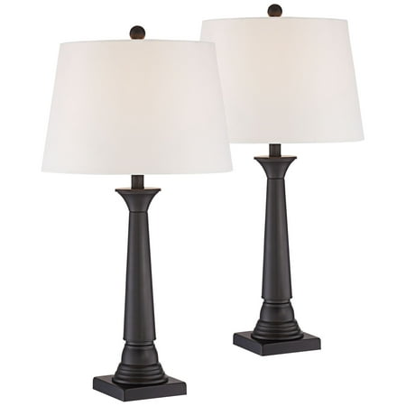 360 Lighting Modern Table Lamps Set of 2 Deep Bronze Tapered Column Off White Drum Shade for Living Room Family Bedroom (Best Way To Taper Off Suboxone)