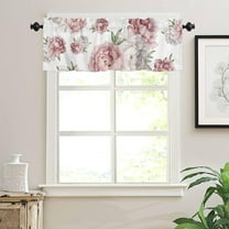 Watercolor Vintage Pink Floral Curtain Valance for Windows/Living Room/Kitchen/Bathroom Farmhouse, Pink Flower White Short Rod Pocket Tier Curtain Window Treatment, 1 Panel 54x18