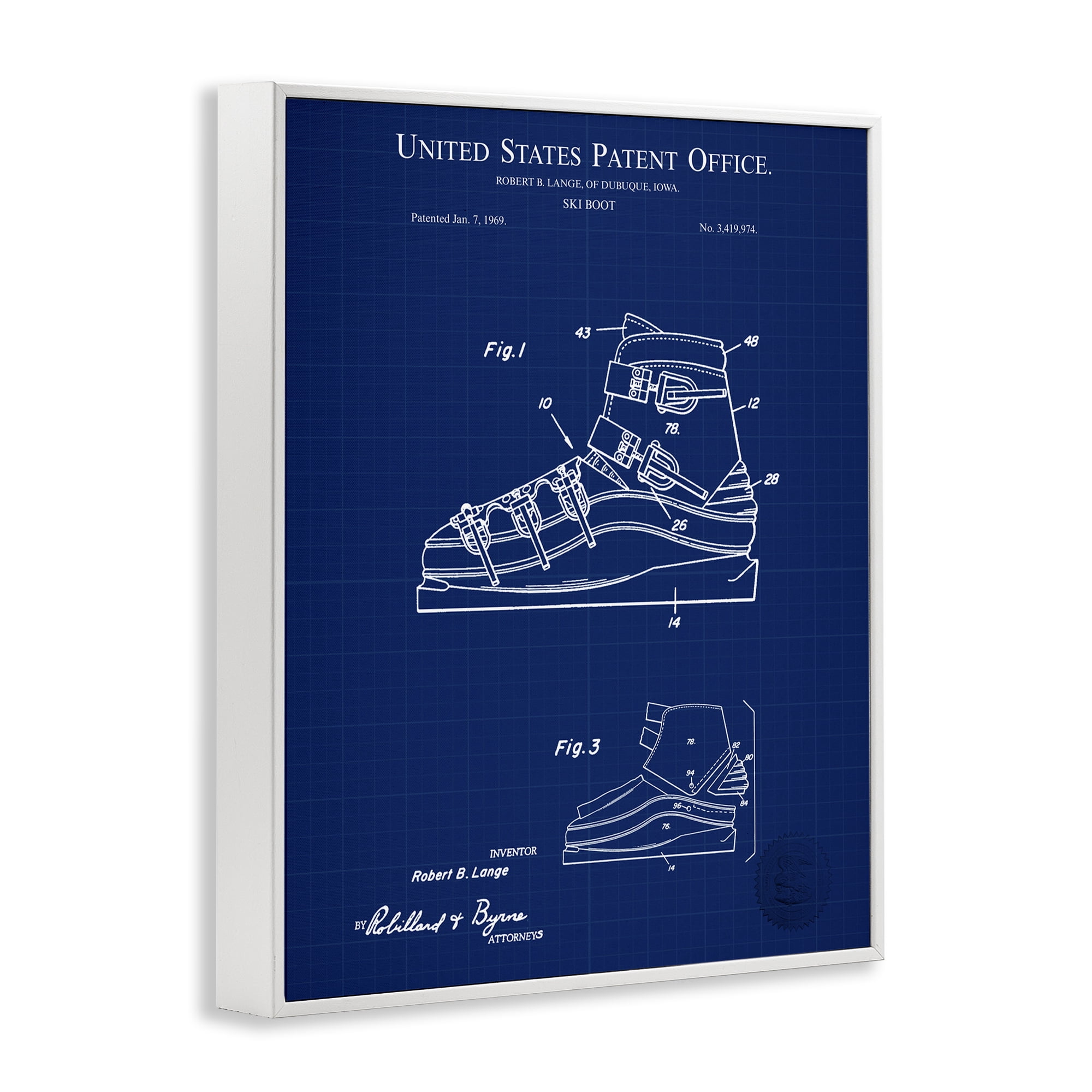 Stupell Industries Ski Boot Blueprint Sports Painting White Framed Art Print Wall Art, 16 x 20