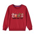 thumbnail image 4 of Girls Sweatshirt New Year Holiday Long Sleeve Cotton Shirt Crewneck Hoodless Casual Loose Tops Toddler Boys Clothes, Red, 3 Years, 4 of 4
