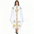 thumbnail image 5 of Virmaxy Halloween Costume Men's Priest Costume Robe with Cross Necklace Medieval Monk Cosplay Gown Gold Embroidered Long Loose Fit Vestment White, 5 of 5