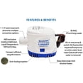 thumbnail image 3 of Bomba de agua de achique sumergible para barcos, 12 V, 1100 GPH, automática con interruptor, 3 of 9