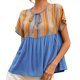 thumbnail image 1 of Camiseta con estilo para mujer, con estampado de retazos, escote de Color, Top de manga corta con cordón calado OAVQHLG3B Store lin121212, 1 of 5