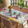 thumbnail image 3 of Easter Bunny Table Cloths for 6 Foot Rectangle Tables, Farmhouse Watercolor Eggs Tulip Wood Grain Patio Waterproof Elastic Fitted Tablecloths, Washable Rectangular Table Cover for Camping, 3 of 8