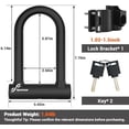 thumbnail image 2 of Bike Lock - 17mm Shackle Heavy Duty Anti Theft Bike U Lock with 2 Keys - Bicycle U-Locks with Sturdy Mounting Bracket for Road, Mountain, Electric & Folding Bike, Size 7.76''x5.02'' Black,Only U, 2 of 6