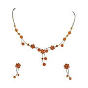 Faship Gorgeous Orange Rhinestone Crystal Floral Necklace Earrings Set