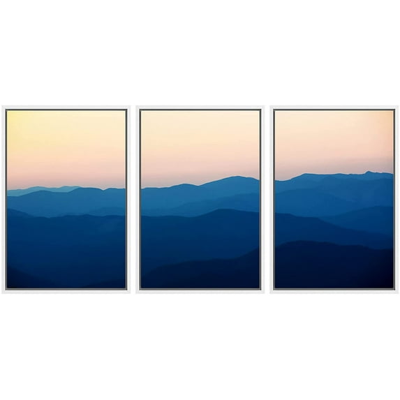 IDEA4WALL Framed Canvas Wall Art Yellow Orange Sky with Blue Green Mountains Landscape Wilderness Photography Minimalism Modern Scenic Colorful for Living Room, Bedroom, Office