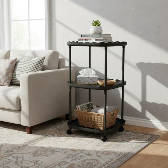 QIPOPIQ Rolling Storage Cart, Bathroom Organizer Mobile Shelving Unit, Metal Utility Cart Tower Rack with Beech Wood Frame for Kitchen Laundry Narrow Places