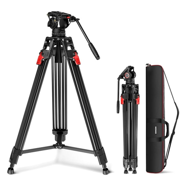NEEWER 76" Video Camera Tripod with Fluid Head, One Step Quick Release Portable Tripod, Aluminum Heavy Duty Tripod Stand, Dual Mode QR Plate for DSLR Cameras C