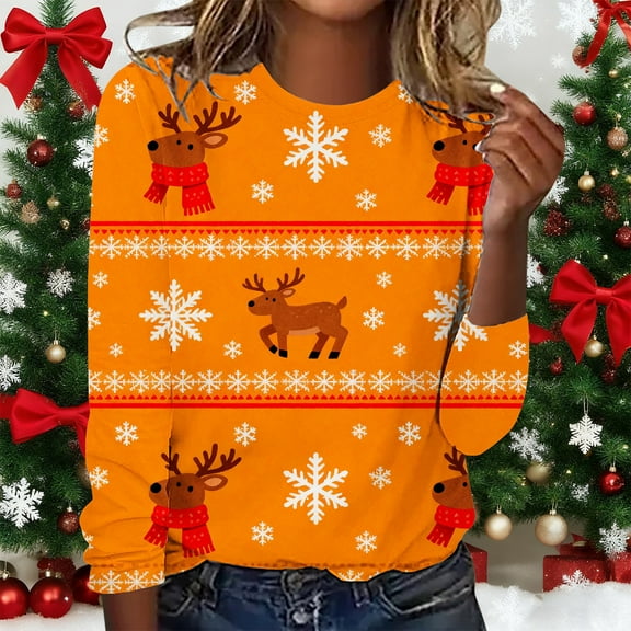 HOMBOM Cute Shirts for Women Red Plus Size Pullover Christmas Santa Xmas Crewneck Females Tee Shirts