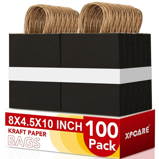 Bolsas de papel kraft negro XPCARE, paquete de 100 unidades, 22 x 11,5 x 25 cm
