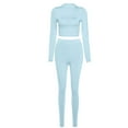 thumbnail image 2 of Women's Shapewear Outfits Solid Color Turtleneck Long Sleeve Top+Pant 2 Piece Set Workout Sports Body Shaper, 2 of 2