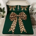 thumbnail image 2 of jejeloiu Cute Bowtie Bow Twin Sheet Sets,Chic Leopard Print Twin Fitted Sheet,Green Brown Flat Sheet For Girsl Kids,Super Cozy Room Decor,3pcs, 2 of 7