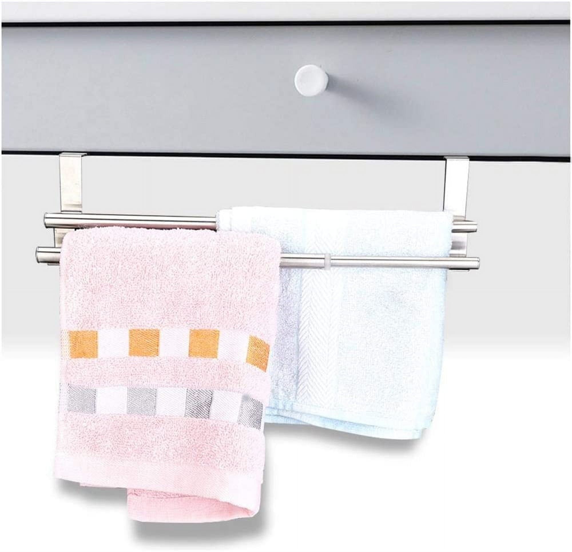 Casewin 1 Pack Cabinet Towel Rails,Adjustable Over Door Towel Rack Sink Towel Holder Stainless Steel Tea Towel Rail Kitchen Bathroom Towel Rack Over Door Cupboard Drawers Anti-Slip