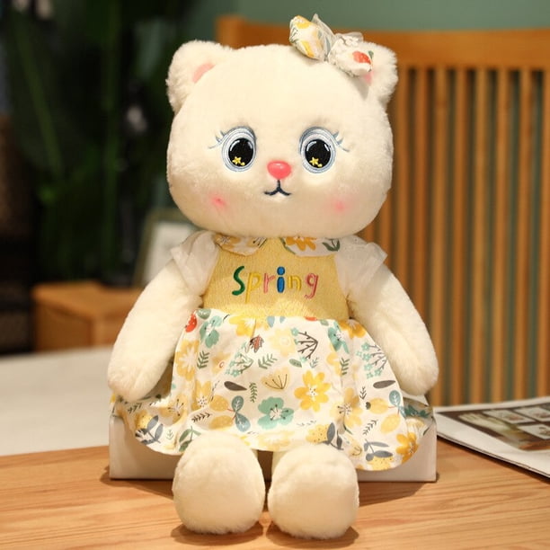 35/50/65cm Soft/ Cartoon/ Cute/ Cat Plush Toy/ Idyllic Style Kitten Doll with Flower Skirt and Hair Clip /girl Sleeping Pillowyellow35cm Deng Xun unisex