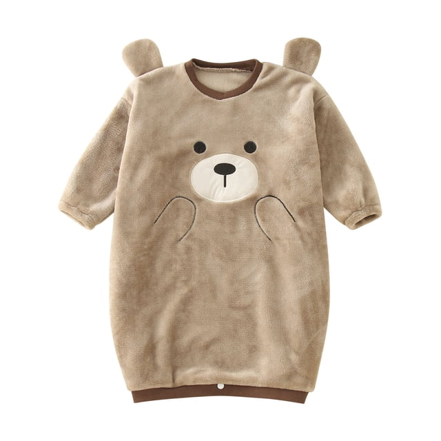Hiiyo Toddler Girls Fleece Jumpsuit Cartoon Embroidered Long Sleeve Loose Homewear Robe