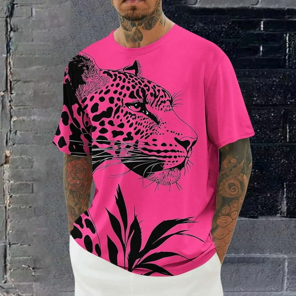 Vetsdori Graphics T-Shirts for Men Casual Funny Pullover Hot Pink Dry fit Short Sleeve Mens Shirts Round Neck