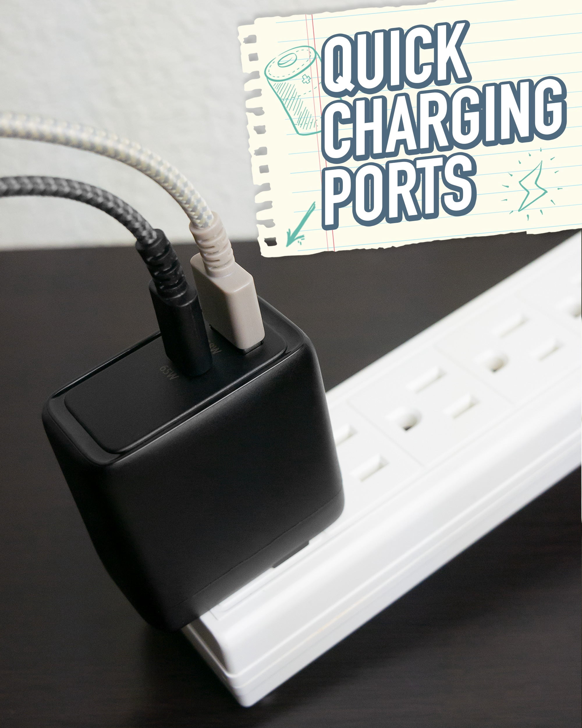 Smartish 2 Port USB-A & USB-C Wall Charger - Charge Shack 65w (45w USB-C + 18w USB-A) Fast Charger Wall Brick for iPhone, Android, Pixel, Laptops and All USB & USB-C Devices - Black Tie Affair