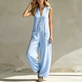 thumbnail image 4 of Casual Summer Sleeveless Jumpsuit With V-Neck Button Front And Striped Pattern, Solid Loose Fit, 4 of 7