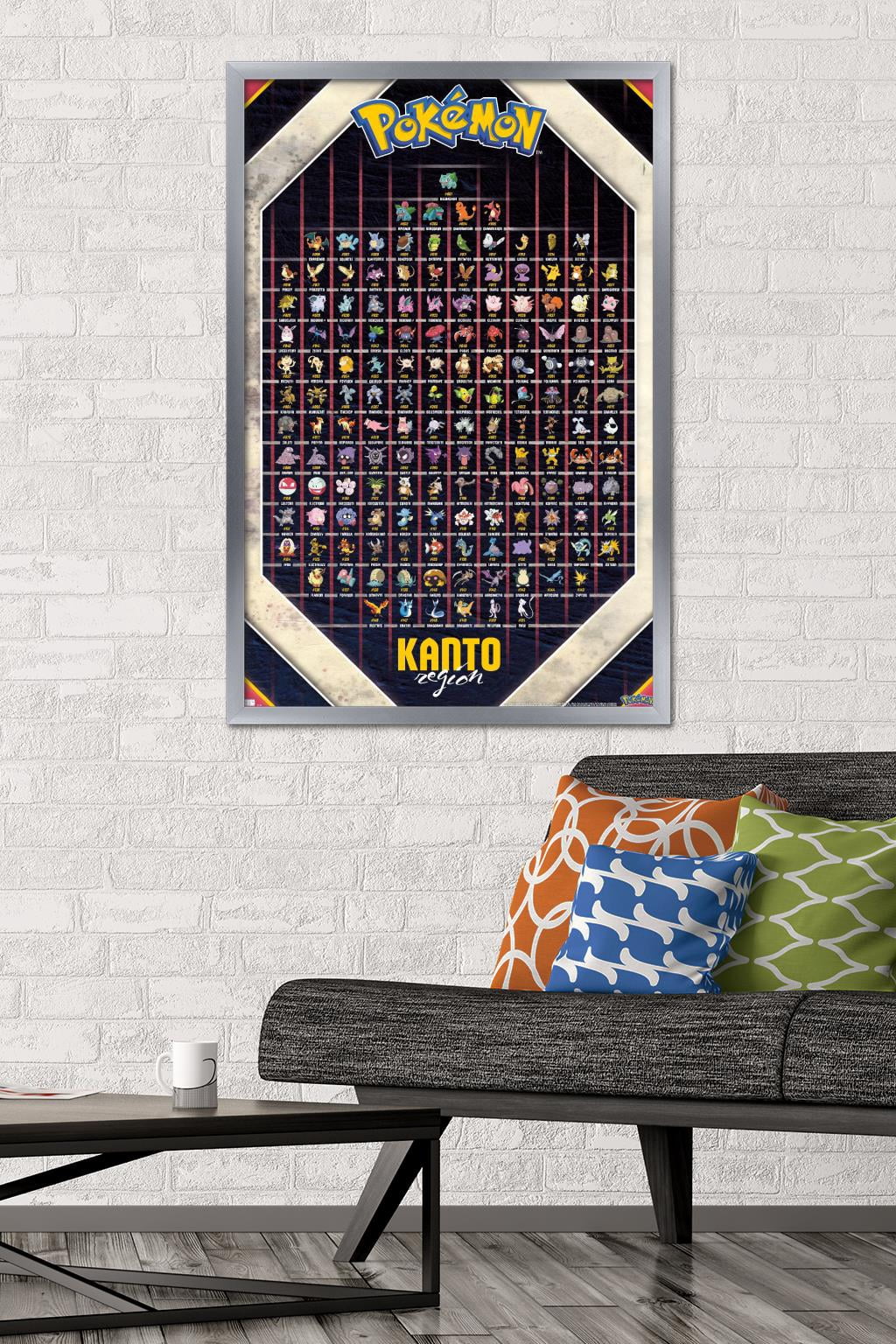 Pokemon - Kanto Region Wall Poster, 22.375" x 34" Framed