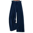 thumbnail image 6 of FUNUONY Women's Wide Leg Pants Flowy Pants for Women Casual Palazzo Trousers Loose Fit High Waisted Drawstring with Pocket Solid Color Black Ear Trimmed Wide Leg Pants Straight Leg Pants Navy L, 6 of 6