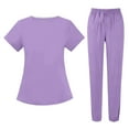 thumbnail image 4 of Womens Petite Scrub Sets Comfortable V-Neck Scrub Top and Drawstring Jogger Pants Quick Dry Nursing Workwear Stretch Working Uniforms with Multi Pocket for Doctors, Nurses Purple L, 4 of 4