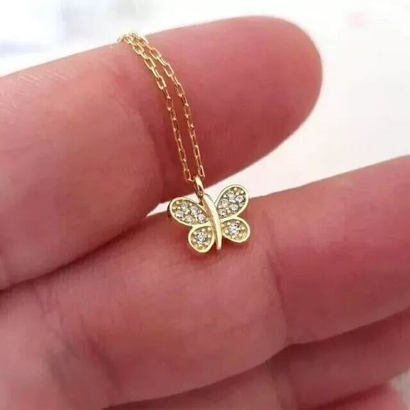 1.00 Ct Round Cut D/VVS1 Moissanite Butterfly Pendant in 14K Yellow Gold Plated